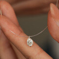 Sterling Silver Invisible Fishline Pendant Necklace with Moissanite Teardrop-0-4