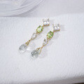 wholesale S925 silver gold-plated natural peridot long crystal stone earrings with a fresh and advanced feel, pure silver earrings for women-0-3