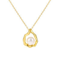 wholesale S925 Sterling Silver Geometric Waterdrop Design Minimalist Pearl Pendant Necklace for Women-18K gold 925 silver