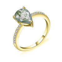 wholesale S925 Sterling Silver Natural Moss Agate Ring Colorfast Cross-Border Wholesale Live Stream Gemstone Ring-Natural Water Grass Agate Ring 3 US Size 5