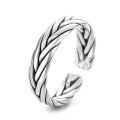 wholesale S925 Sterling Silver Retro Distressed Twist Hand-Woven Adjustable Ring, Fashionable and Versatile-0-4