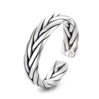 wholesale S925 Sterling Silver Retro Distressed Twist Hand-Woven Adjustable Ring, Fashionable and Versatile-627JS/approx. 4.8g Adjustable opening