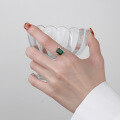 wholesale S925 Sterling Silver Retro Niche Design Square Green Zircon Elegant Openable Ring-0-2