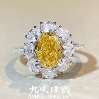 wholesale 925 Sterling Silver Women's Ice Cut Yellow Diamond Ring European and American Cross-Border Wholesale Flower Yellow Diamond Four-Prong Ring-Yellow Diamond-CBJZ303 7