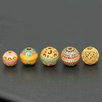 wholesale 925 silver gold-plated, enameled, openwork auspicious cloud coin spacer beads with diamond inlays for DIY craft, Buddhist prayer beads, bracelet accessories-Style 3 one