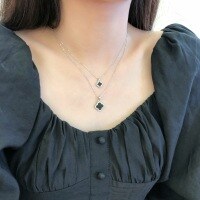 wholesale S925 silver minimalist four-leaf clover lucky necklace for women, trendy niche-DM190005-SW-BK#9 Small>925 Silver