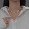 wholesale S925 silver irregular Baroque pearl necklace for women, Korean-style simple and elegant beaded neck accessory D9279-0-0