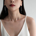 wholesale S925 Sterling Silver YH505 Korean Version Simple and Elegant Smooth Flat Bead Chain Long Drop Ear Thread Earrings for Women-0-3