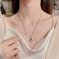 wholesale S925 Sterling Silver OT Buckle Love Heart Black and White Checkerboard Necklace, Ins Trendy Niche Stylish Pendant for Women-0-0