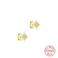 wholesale S925 Sterling Silver Octagonal Opal Earrings with Diamond Accents, Exuding Korean Style Minimalist Elegance-0-5