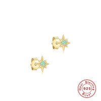 wholesale S925 Sterling Silver Octagonal Opal Earrings with Diamond Accents, Exuding Korean Style Minimalist Elegance-Platinum 925 silver