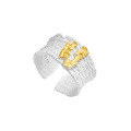 wholesale S925 Sterling Silver 876 Textured Stripe Ring for Women, High-End Feel, Niche and Individualistic, Trendy and Edgy Two-Tone Plated Open Adjustable Ring-0-6