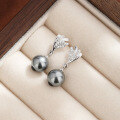 wholesale S925 Sterling Silver French Pearl Earrings for Women, Small and Exquisite Grey Shell Pearl Studs with High-End Design Sense Jewelry-0-2