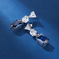 wholesale S925 Sterling Silver Cross-Border Factory Wholesale Elegant Earrings with 5A High-Carbon Diamond Zircon and Ruby/Sapphire Ear Studs-blue