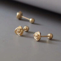 wholesale S925 Sterling Silver Red Elk All-Over Basic Stud Earrings Rose Flower Unique Niche Ear Care Earrings for Women Versatile Trendy-BE0260-Gold 925 Silver