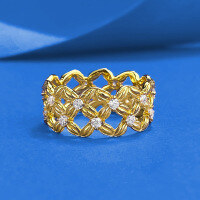 wholesale S925 Silver Zhuo Zhifan Jewelry New Four-Leaf Clover Pointed Diamond Fashion Light Luxury Ring for Women, High-End Feel-R1509 Gold Flower Ring Size 5