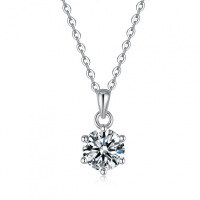 S925 Sterling Silver 1-Carat Moissanite Classic Six-Prong Pendant Necklace Wholesale-1 carat box chain with simulated diamond  925 silver