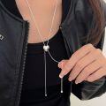 wholesale S925 Sterling Silver Drawstring Heart Long Pendant Sweater Chain, Korean Dongdaemun High-Fashion New Edition Versatile Necklace-0-1
