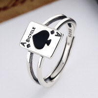 wholesale S925 Sterling Silver European-American Style Double Layer Poker Ace of Spades Ring Dongdaemun Internet-Famous Trendy Ins Index Finger Ring-063J/2.2g Adjustable opening