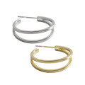 wholesale S925 Sterling Silver YH373 Korean Version INS Minimalist Double-Layer Line Ear Hoop Earrings for Women, Student Personality Silver Earrings-0-4