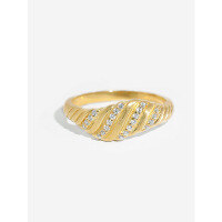 wholesale S925 Sterling Silver Distorted Twist Zirconia Ring For Women, Cross-border Hot-selling Croissant-inspired Hoop-K1435-Gold No. 6