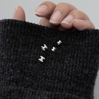 wholesale S925 Sterling Silver H Letter Earrings for Women, Lightly Polished with Diamond Accents, Three-Dimensional Mini Minimalist Understated Style Earrings G9403-S925 silver pair of glossy silver 925 silver