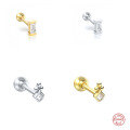 wholesale S925 Sterling Silver Geometric Square Diamond Piercing Threaded Ear Studs, an Ins-Famous Body Jewelry-0-0
