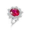 wholesale S925 Sterling Silver Classic Luxury 67ct Gemstone Ring with Large Cultured Ruby Center Stone, Skin-Brightening Effect-0-4