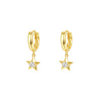 wholesale S925 Sterling Silver Cross Star Earrings With Zircon, Elegant And Versatile-E4410-Gold 925 Silver