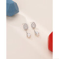 wholesale Sterling Silver S925 Freshwater Pearl Earrings with Diamond Accents, Fashionable and Minimalist Korean Style Long Drop Earrings for Women-0-1