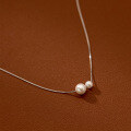 wholesale Sterling Silver Two Small Beads Necklace for Commuting, Advanced Minimalist Style, Simple French Light Luxury Collarbone Chain D9303-0-2
