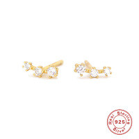 wholesale S925 Sterling Silver Triple Inlaid Diamond Exquisite Stud Earrings, Korean Style Petite Minimalist Office Wear-gold