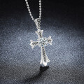 Sterling Silver Moissanite Cross Pendant Hip Hop Bead Chain Necklace-0-0