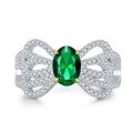 wholesale Sterling Silver, The Mu Jing Jewelry New Bow Ring for Women with 5*7 Emerald, Designed for European and American Fashion and Elegance-0-5