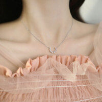 wholesale S925 Sterling Silver Diamond-Studded Small Horseshoe Necklace Fashionable Trendy Versatile Letter U Collarbone Chain D6088-S925 Silver Necklace>925 Silver