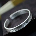 wholesale 999 Silver Ancient Style Prajna Heart Open-Ended Bracelet, Pure Silver Retro Buddha Character Men's Bracelet Accessory-0-1
