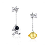 wholesale S925 Sterling Silver Asymmetric Planet Stud Earrings for Women, Versatile Small Niche Ear Pendants with High-End Feel for Wholesale-Astronaut Earrings 925 Silver