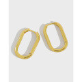wholesale S925 Sterling Silver Korean-style INS Minimalist Geometric Oval Hoop Earrings, Gold-plated Retro Ear Cuffs-0-0
