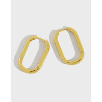 wholesale S925 Sterling Silver Korean-style INS Minimalist Geometric Oval Hoop Earrings, Gold-plated Retro Ear Cuffs-18K gold 925 silver
