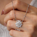 925 Sterling Silver Moissanite Sunflower Pendant Necklace, Classic Six-Prong Snowflake Design, Factory Live-Stream Drop Shipping-0-2