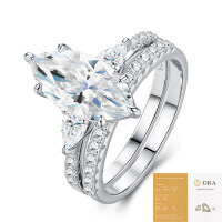 S925 Silver Stackable Moissanite Ring for Women, Tarnish-Resistant Cross-Border Light Luxury.-R15975 Moissanite Marquise Eye Beads 7*14+23 (with GRA certificate)  US Size 5/Hong Kong Size 11