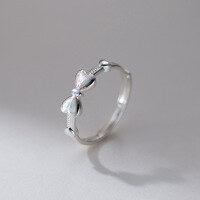 wholesale 990 Sterling Silver Fresh Sweet Ins Style Designed Laser Iridescent Bow Ring R0218-990 Pure Silver Ring Adjustable opening