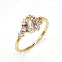 wholesale 14K Gold Plated 925 Sterling Silver with White Crystal Bling Bling, Dunli Spring Summer New Style Women's Ring Factory Stock Wholesale-White Crystal Sparkling Women's Ring Medo No. 6