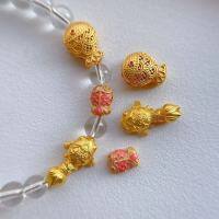 wholesale S925 ancient silver gold-plated fittings, enameled koi fish spacer beads, "Year After Year Abundance" DIY crystal bracelet accessories-A pink koi