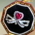 wholesale 925 Sterling Silver Heart Ring with Ruby and D Color Moissanite Classic Ring Factory Direct Wholesale-0-4