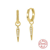 wholesale S925 Sterling Silver Triangle Diamond-Studded Rivet Drop Earrings in-Gold 925 silver