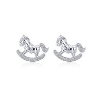 925 Sterling Silver Small Wooden Horse Necklace, 2025 New Women's Summer Pendant-KN-7794B Earrings  925 Silver