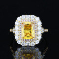 wholesale S925 silver ring set with eBay fashion champagne-colored high-carbon diamond engagement ring, 7*9 yellow band-0-5