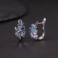 wholesale S925 sterling silver inlaid with natural topaz gemstone earrings, pomegranate stone small and exquisite-Natural London Blue Topaz Earrings