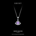Sterling Silver Small Skirt Necklace with Blue and Purple Moissanite Fan Pendant-0-6